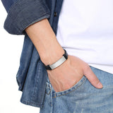 12mm Steel ID Bangle Leather Bracelet, Personalized Gift