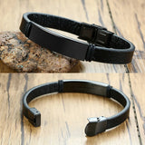 12mm Steel ID Bangle Leather Bracelet, Personalized Gift