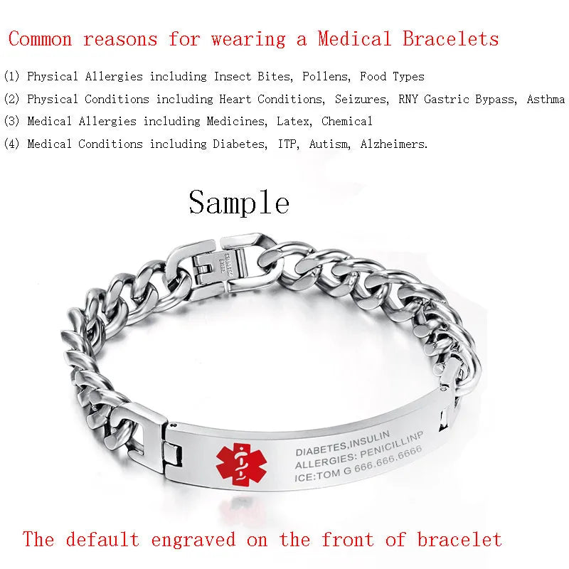 Medical Alert Bracelet Stainless Steel Personalized Emergency Jewelry