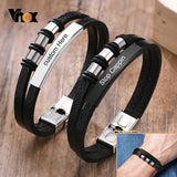 Leather Bracelet with Beads, Personalized Logo Name, Gift for Him