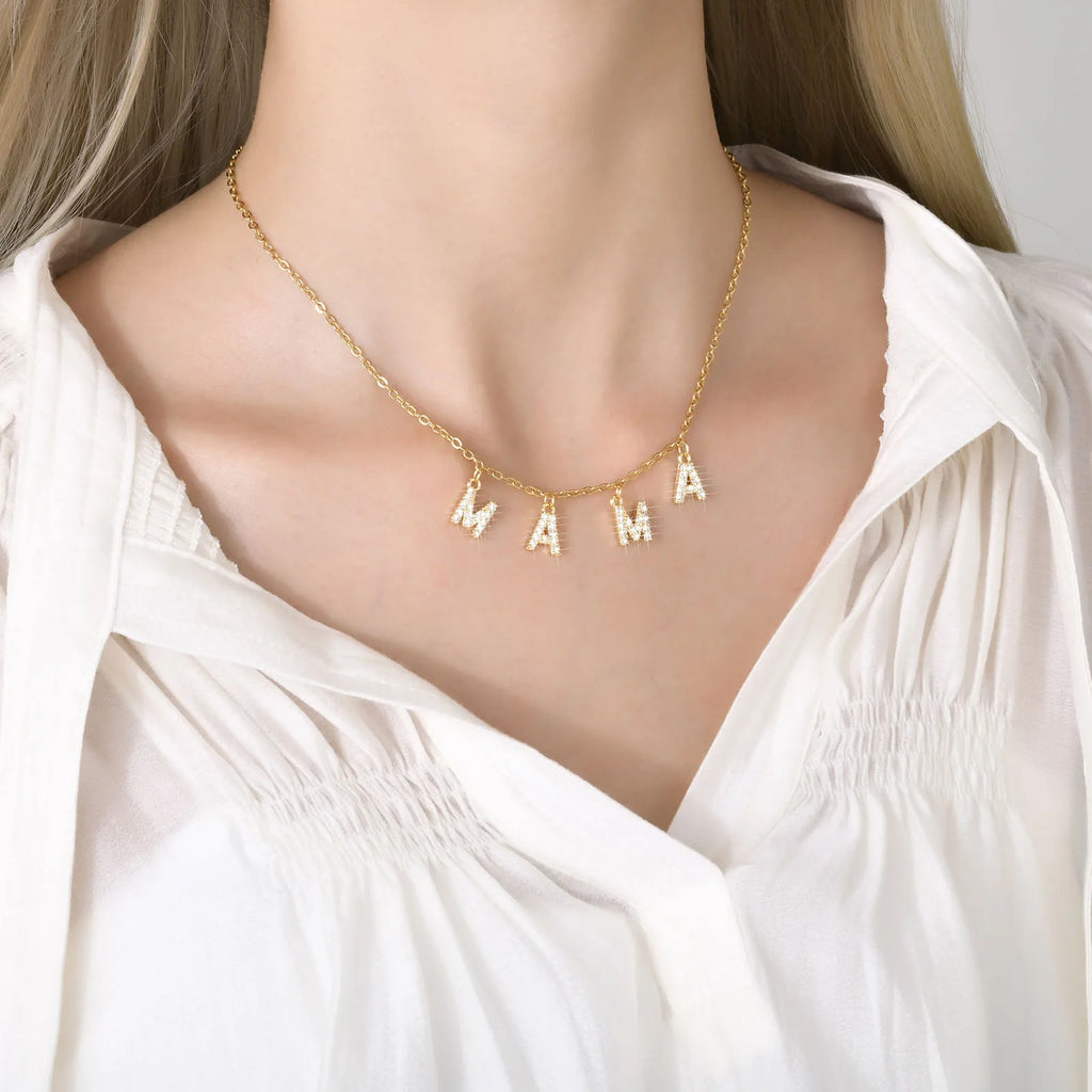 Dainty Bling MAMA Necklaces for Women, Gold Collar Jewelry