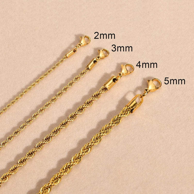 Dainty Rope Chain Necklace, Stainless Steel Link, 2/3/4/5mm