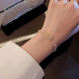 Delicate Flower Charm Bracelet, Stainless Steel Double Chain Wristband
