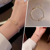 Delicate Flower Charm Bracelet, Stainless Steel Double Chain Wristband