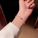 Delicate Flower Charm Bracelet, Stainless Steel Double Chain Wristband