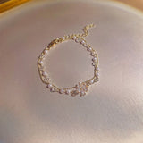 Delicate Flower Charm Bracelet, Stainless Steel Double Chain Wristband