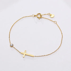 Sideways Cross Charm Bracelet for Women, Stainless Steel Wristband Jewelry