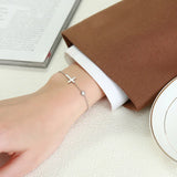 Sideways Cross Charm Bracelet for Women, Stainless Steel Wristband Jewelry