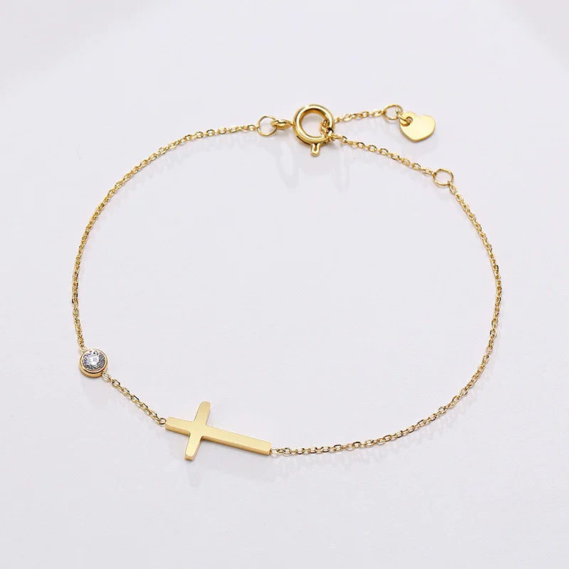 Sideways Cross Charm Bracelet for Women, Stainless Steel Wristband Jewelry