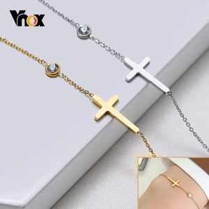 Sideways Cross Charm Bracelet for Women, Stainless Steel Wristband Jewelry