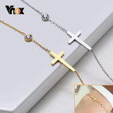 Sideways Cross Charm Bracelet for Women, Stainless Steel Wristband Jewelry
