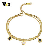 Women's Double Chains Bracelets with Stars Charm, Stainless Steel Links Gift