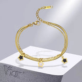 Women's Double Chains Bracelets with Stars Charm, Stainless Steel Links Gift