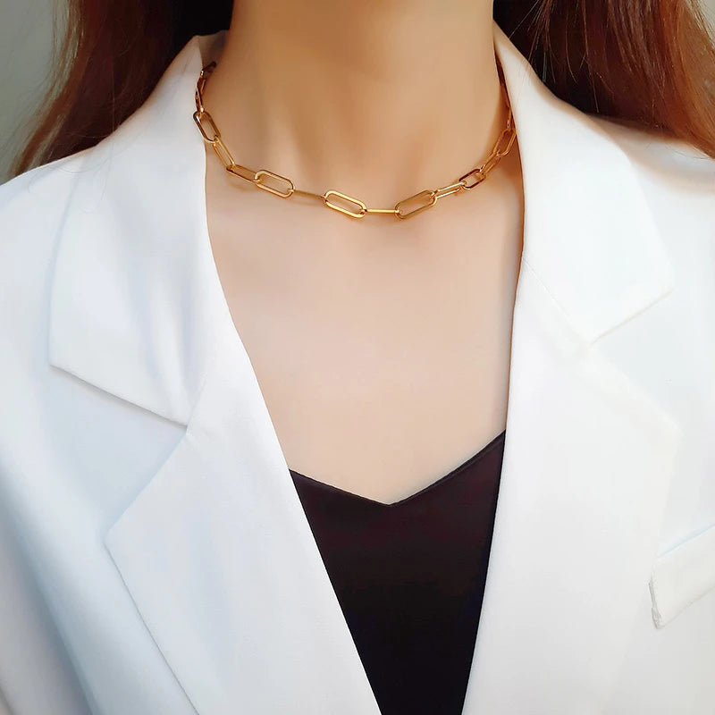 Square Charms Chokers Stainless Steel Chain Necklace Geometric Minimalist