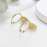 Elizabeth Coin Hoop Earrings, Stainless Steel Round Drop Dangle Ear Jewelry