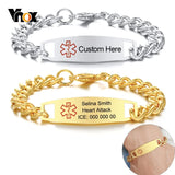 Medical Condition Men Bracelet Anti Allergy Stainless Steel Type 2 Diabetes COPD