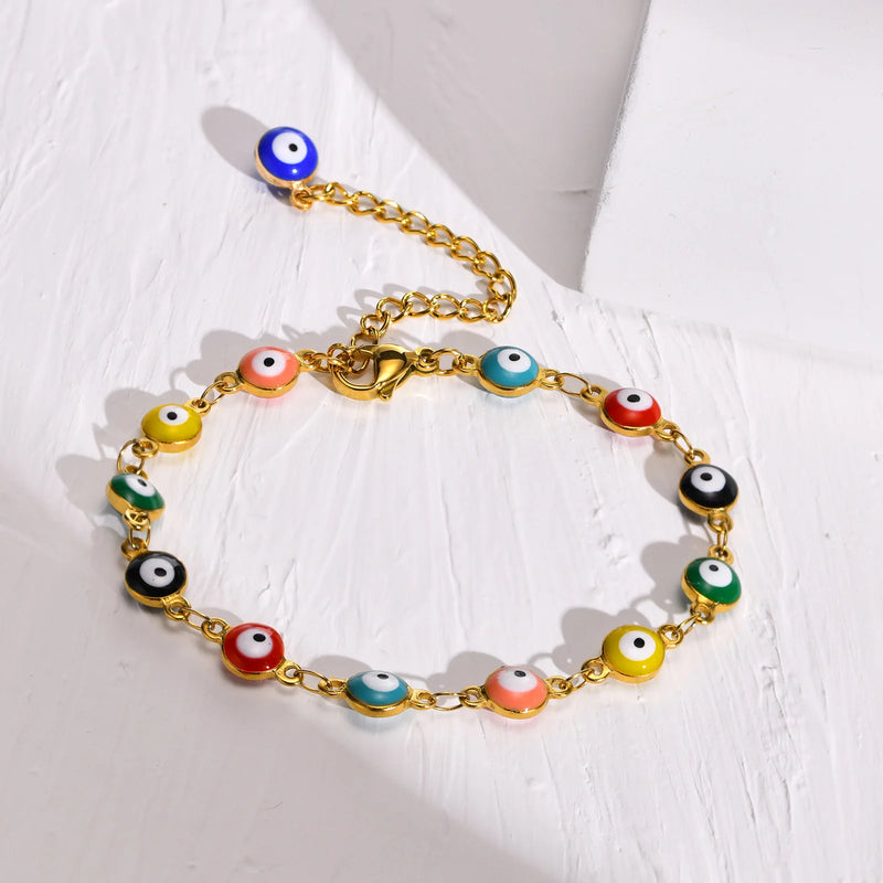 Evil Eyes Charm Bracelet, Stainless Steel Chain, Almut Neck Collar