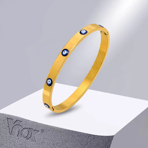 Evil Eye Cuff Bracelet, Metal Bangle, Round Lady Bangle