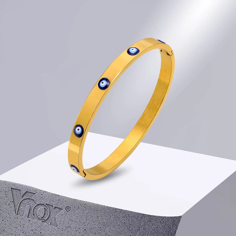 Evil Eye Cuff Bracelet, Metal Bangle, Round Lady Bangle