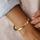 Evil Eye Cuff Bracelet, Metal Bangle, Round Lady Bangle