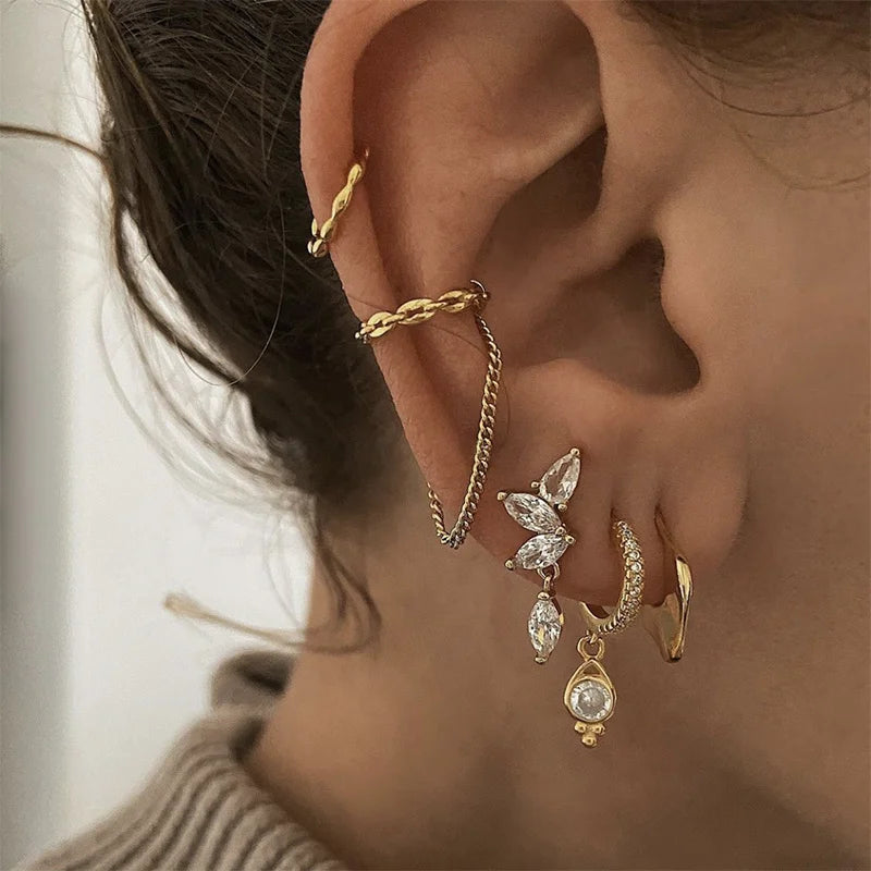 Chain Clip Earring for Women, Vintage Street Ear Accessory