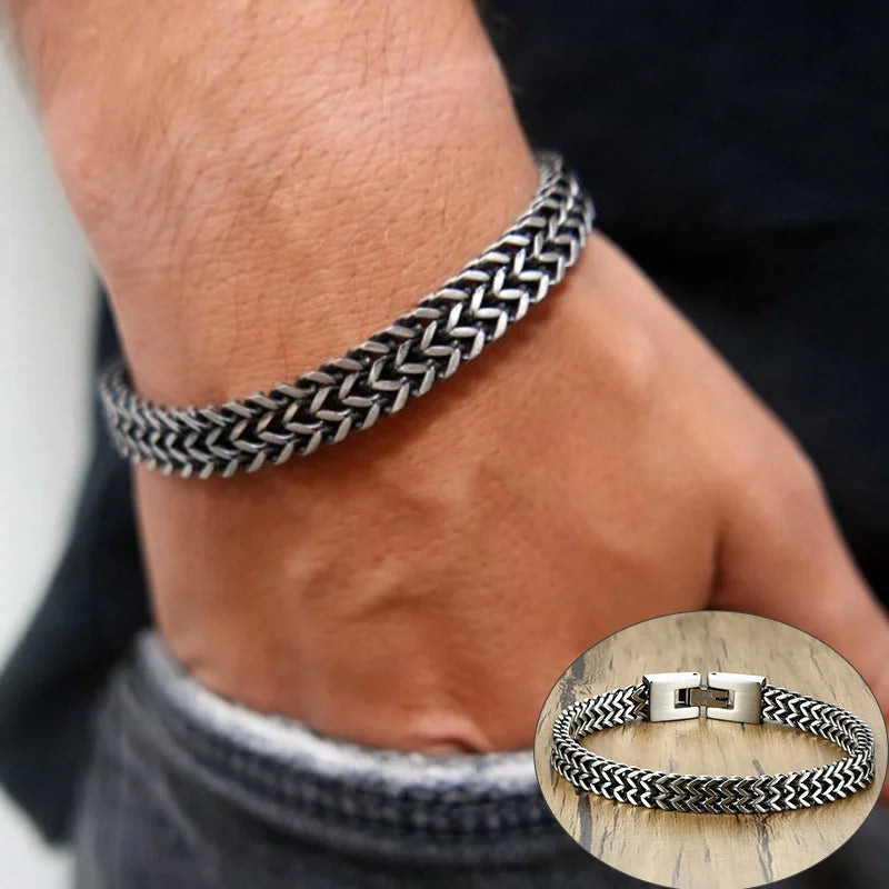 Men's Foxtail Chain Bracelet, Vintage Franco Wristband