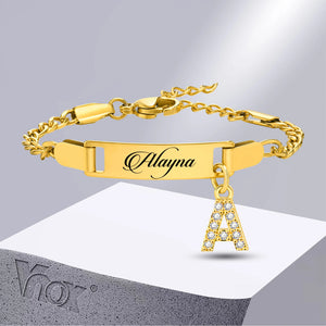 Baby Name Bracelet Stainless Steel CZ Initial A-Z