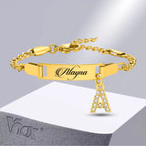 Baby Name Bracelet Stainless Steel CZ Initial A-Z