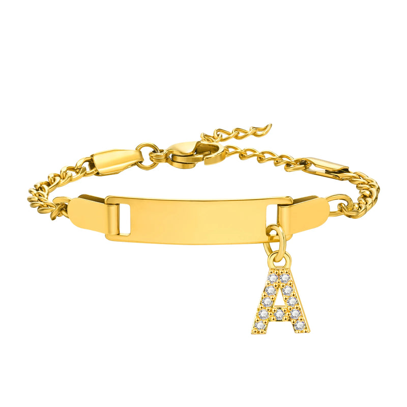 Baby Name Bracelet Stainless Steel CZ Initial A-Z