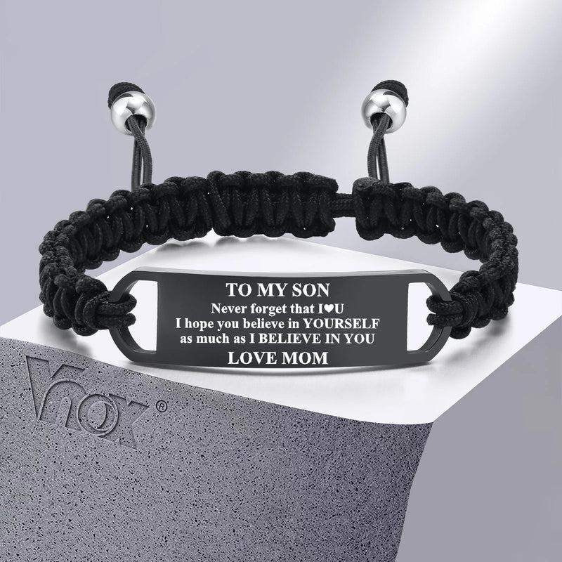 Mens Stainless Steel and Nylon Chain Bracelet, 15mm Bangle, Gift