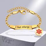 Kids Medical Alert ID Bracelet, Stainless Steel Children Jewelry