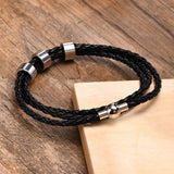 Personalized Men's Leather Bracelet with Family Names, Stainless Steel Beads