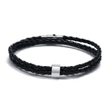 Personalized Men's Leather Bracelet with Family Names, Stainless Steel Beads