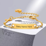 Engraved Newborn Bracelet, Stainless Steel Bangle with Cross Charm