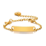 Engraved Newborn Bracelet, Stainless Steel Bangle with Cross Charm