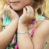 Engraved Newborn Bracelet, Stainless Steel Bangle with Cross Charm