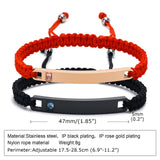 Stainless Steel ID Couple Bracelet, Adjustable Braided Rope Chain BFF Gift
