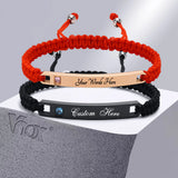 Stainless Steel ID Couple Bracelet, Adjustable Braided Rope Chain BFF Gift