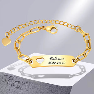 Heart Flower Charm Bracelet for Kids, Stainless Steel, Gift for Baby