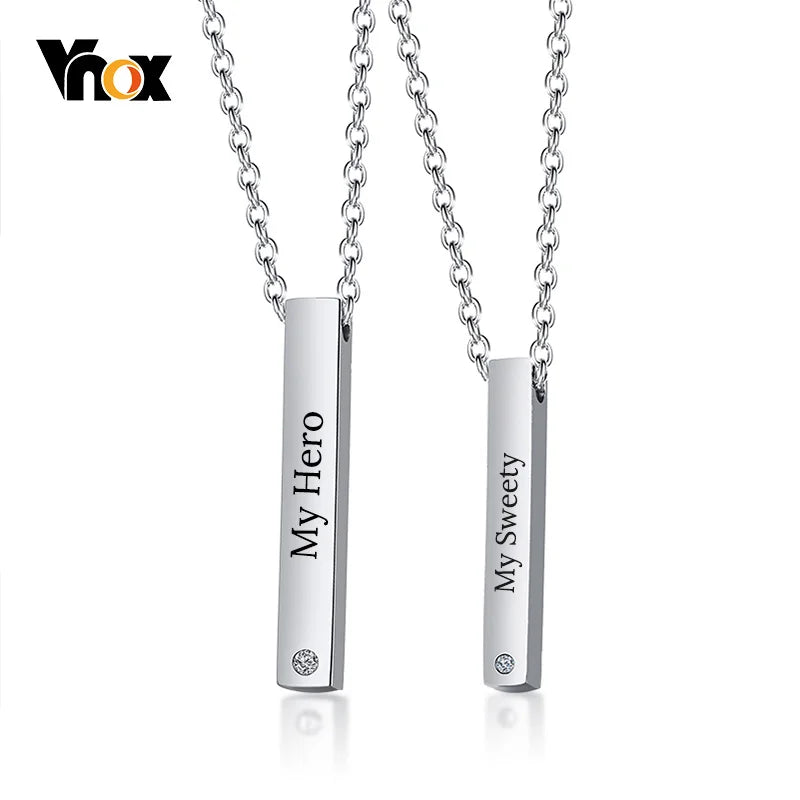 Engraving Couple Necklace Stainless Steel ID Tag Bar Pendant