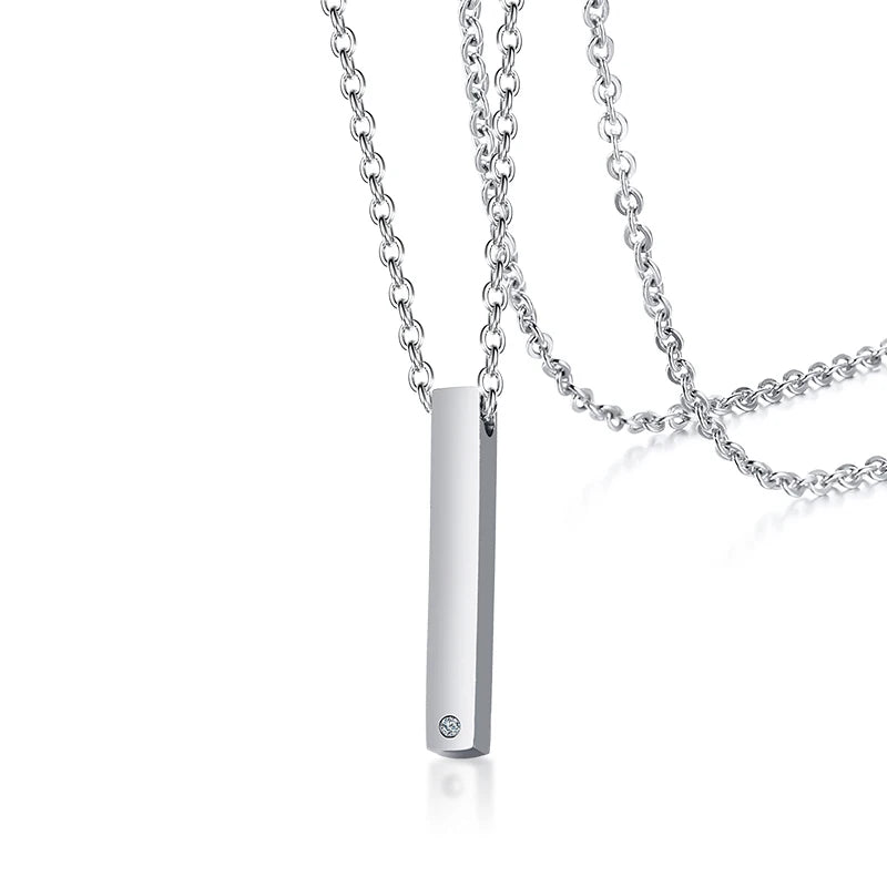 Engraving Couple Necklace Stainless Steel ID Tag Bar Pendant