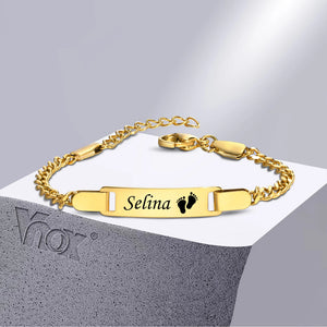 Customized Baby Name Bar ID Bracelets, Stainless Steel Birthday Gift