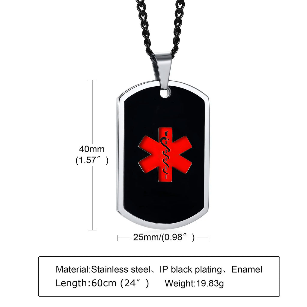 Personalized Medical Alert ID Necklace, Custom Stainless Steel Dog Tag