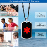 Personalized Medical Alert ID Necklace, Custom Stainless Steel Dog Tag