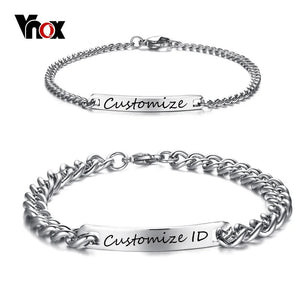 Engraved Couple Promise Bracelet Stainless Steel ID Bracelets for Women Men