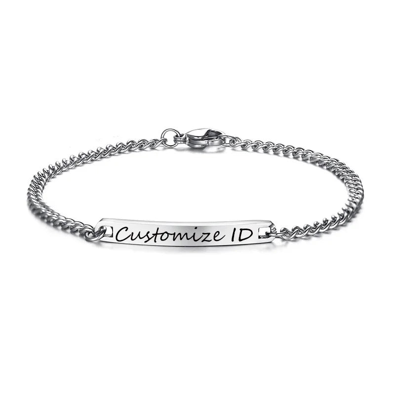 Engraved Couple Promise Bracelet Stainless Steel ID Bracelets for Women Men