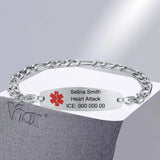 Engraved Medical Bracelet Stainless Steel Chain ID Bangle