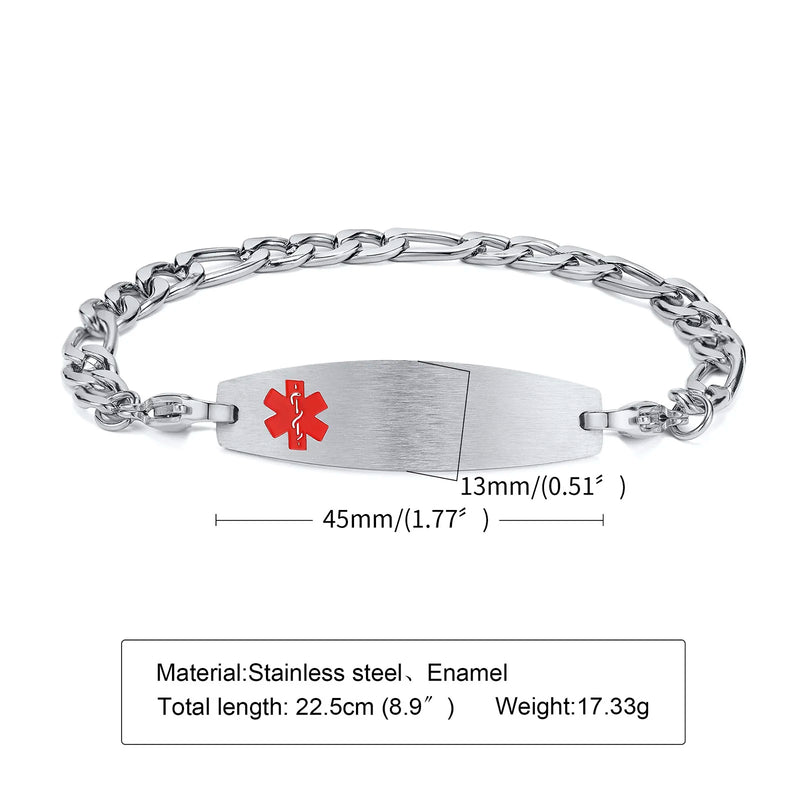 Engraved Medical Bracelet Stainless Steel Chain ID Bangle