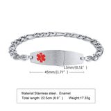 Engraved Medical Bracelet Stainless Steel Chain ID Bangle