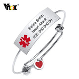 Engraved Medical Bracelet Stainless Steel Cuff, Custom Disease Phone Number